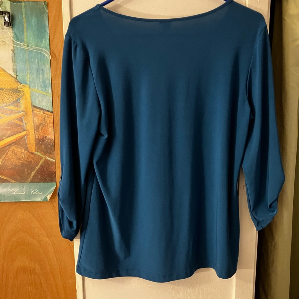 Teal Roll-Sleeve Top - Picture 2 of 3